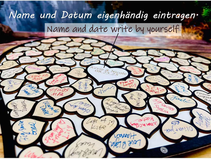 Hochzeit Gästebuch aus Holz in Herzform, Gästebuch für Hochzeit, Geburtstag, Jahrestag, Party-Dekora