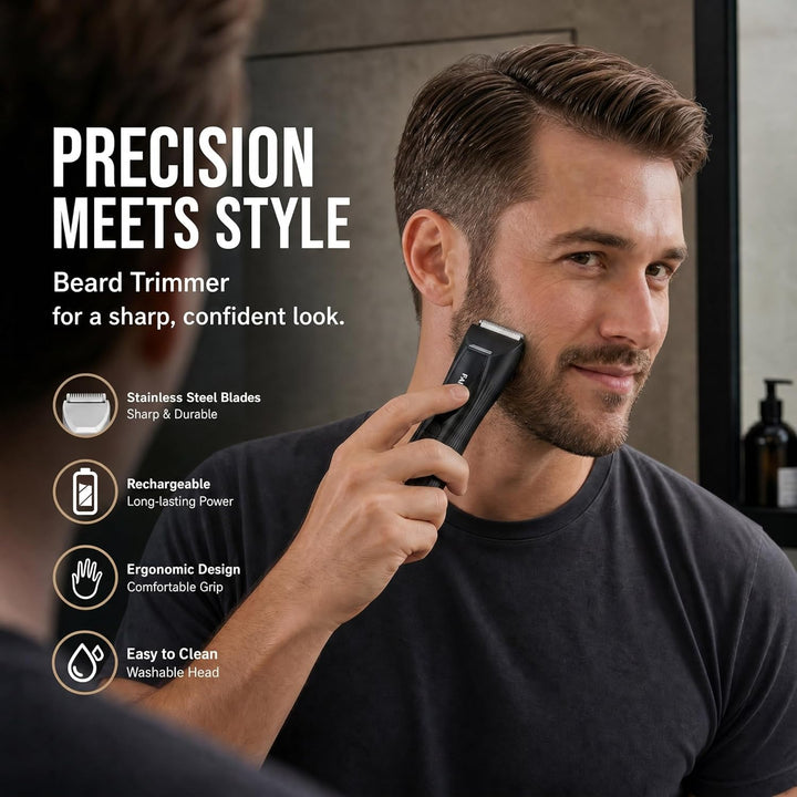 FARI Körper- & Barthaarschneider Herren, 8-in-1 Manscaping Elektrorasierer mit 360° drehbarem Spiege