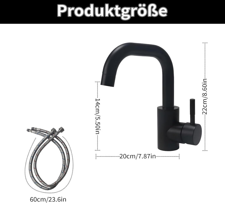 Schwarz Wasserhahn Küche - Wasserhahn Bad, 360°Drehbar Waschbecken, Edelstahl Waschtischarmatur, Auf