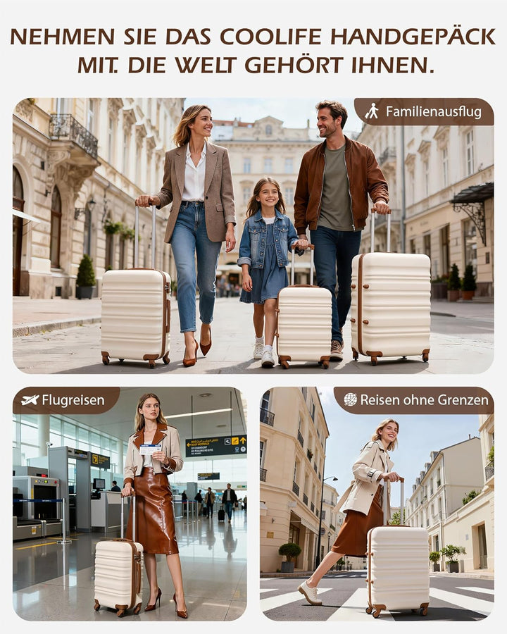 COOLIFE Handgepäck Koffer Set 20 Zoll, ABS+PC Hartschalenkoffer mit Rollen & TSA-Schloss, Enthält 1