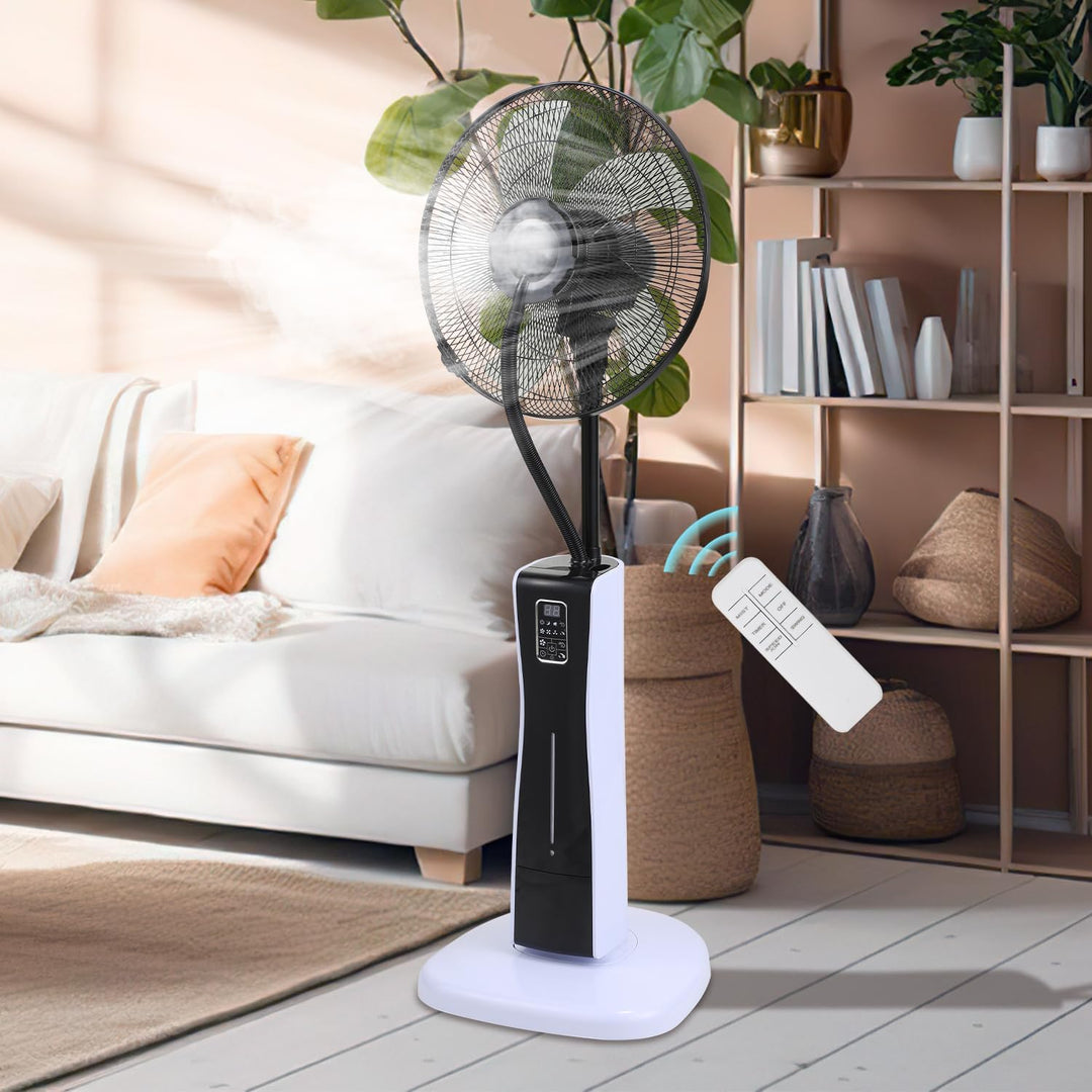 Eulenke Standventilator mit Wasser, Ventilator mit Nebelfunktion, 75W Sprühnebel Ventilator mit Fern