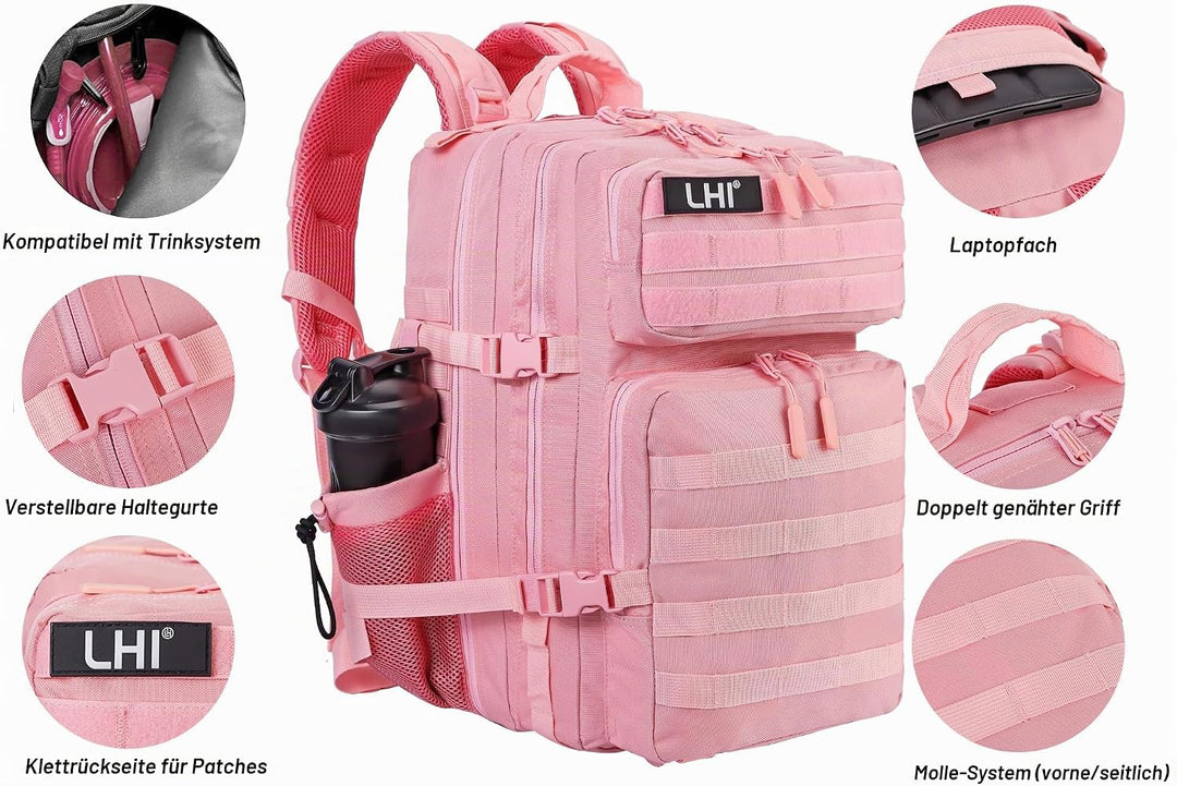LHI Militärstil Taktischer Rucksack 45L mit MOLLE-System – Wasserdicht für Wandern, Survival, Campin