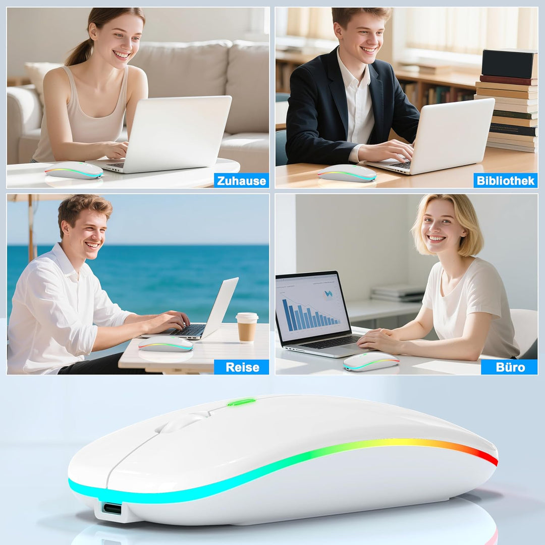 Azmall Kabellose Maus mit Jiggler-Modus – Bluetooth 5.2 & 2.4G Funk, für Laptop, PC, iOS, Android, i