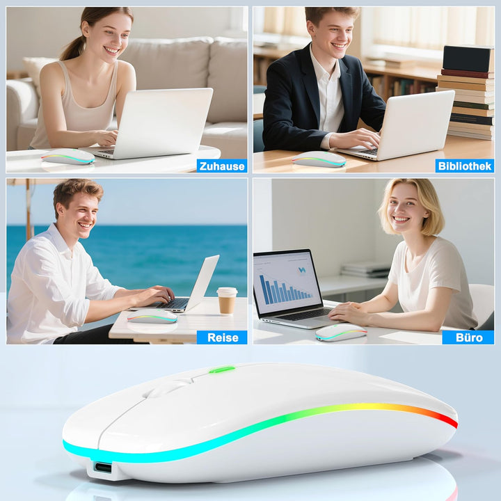 Azmall Kabellose Maus mit Jiggler-Modus – Bluetooth 5.2 & 2.4G Funk, für Laptop, PC, iOS, Android, i
