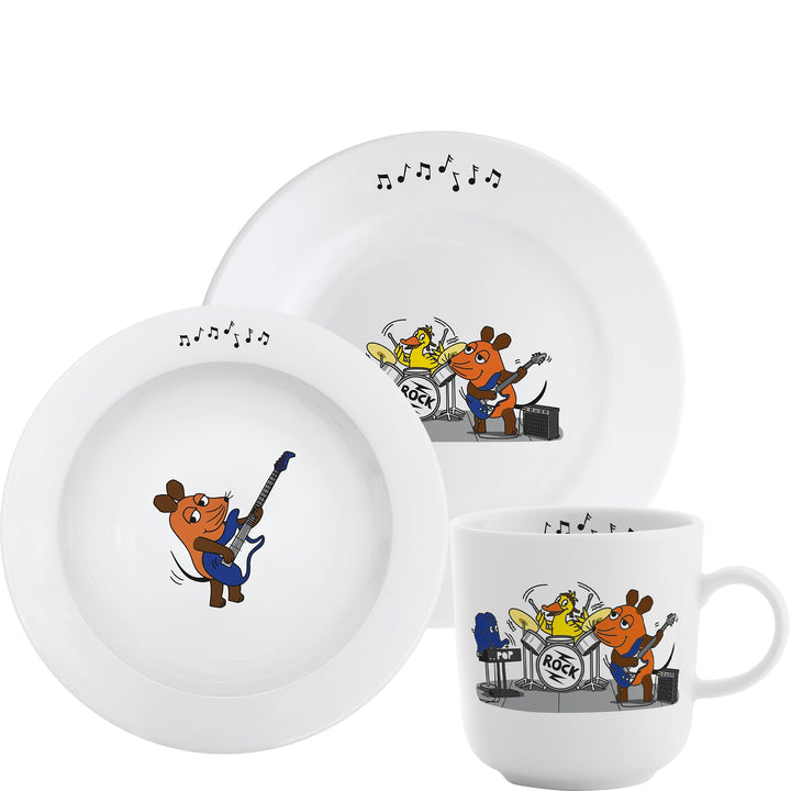 KAHLA DieMaus Kinderset 3tlg. Rockband | Kinder Geschirrset im Sendung mit der Maus Design Rockband
