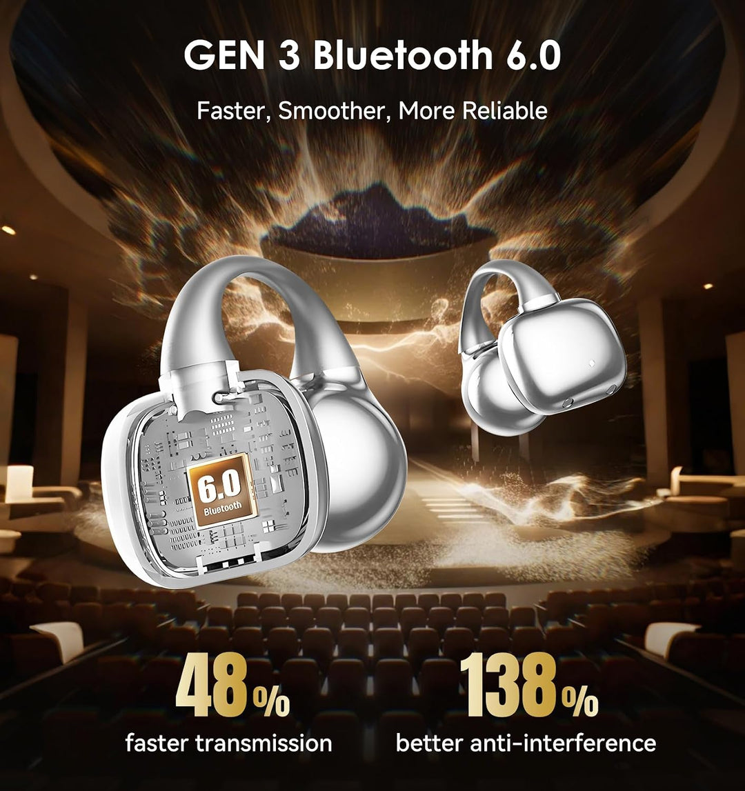 Kinglucky Open-Ear-Kopfhörer Kabellos Bluetooth 6.0–Clip-On-Ohrhörer mit Mikrofon,50h Spielzeit,ENC,