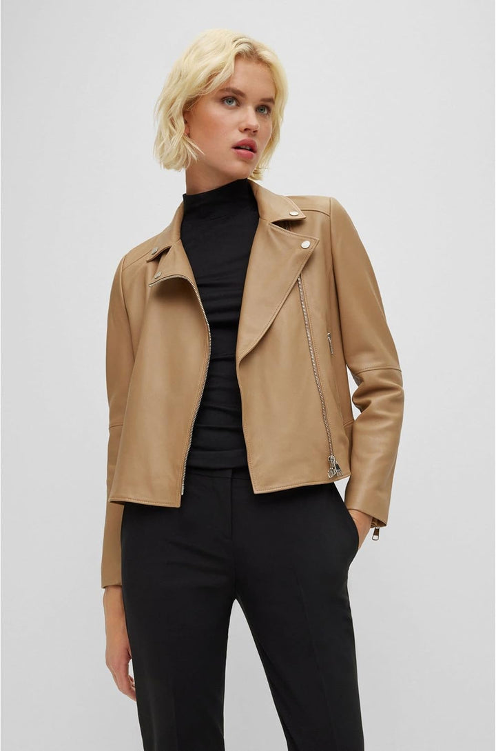 BOSS Damen Lederjacke 44 Medium Beige, 44 Medium Beige