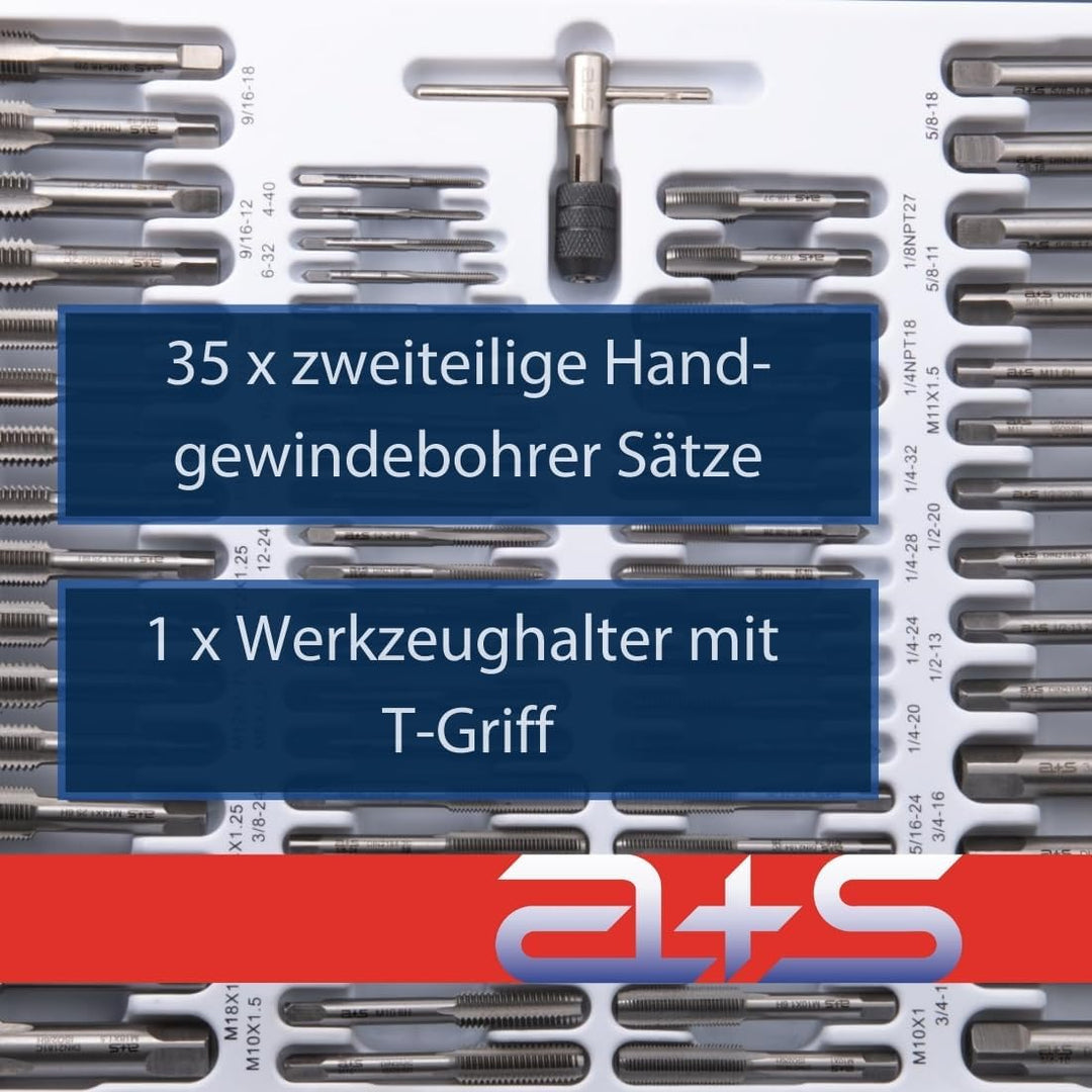 a+s Albrecht und Schulte 110 tlg. Gewindeschneider Set | M6 - M12 | MF10x1 - MF18x1,5 | NPT 1/4 + NP