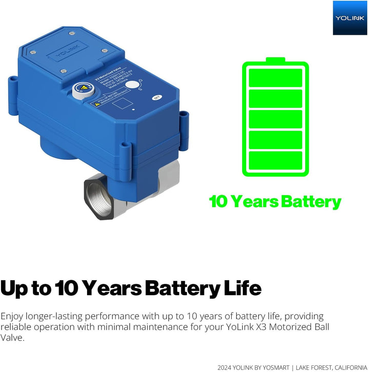 YoLink LoRa Smart Wasserleckschutzsystem, 2,5 cm Ventil, batteriebetrieben (10+ Jahre), NSF-zertifiz