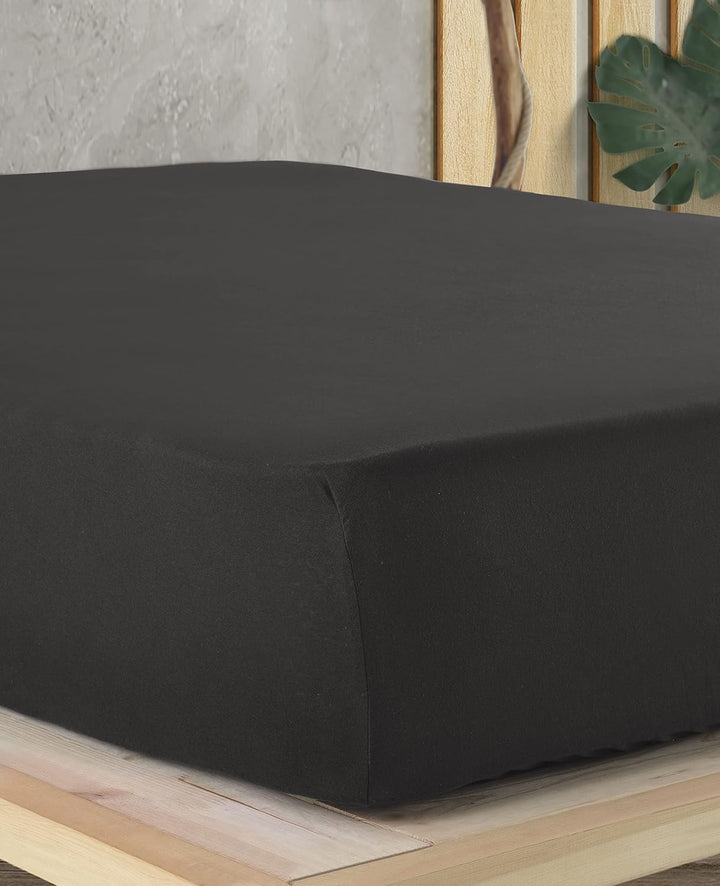 Vency Premium Jersey Spannbettlaken 100x200cm Schwarz - Spannbetttuch 100% Baumwolle, Bettlaken 100x