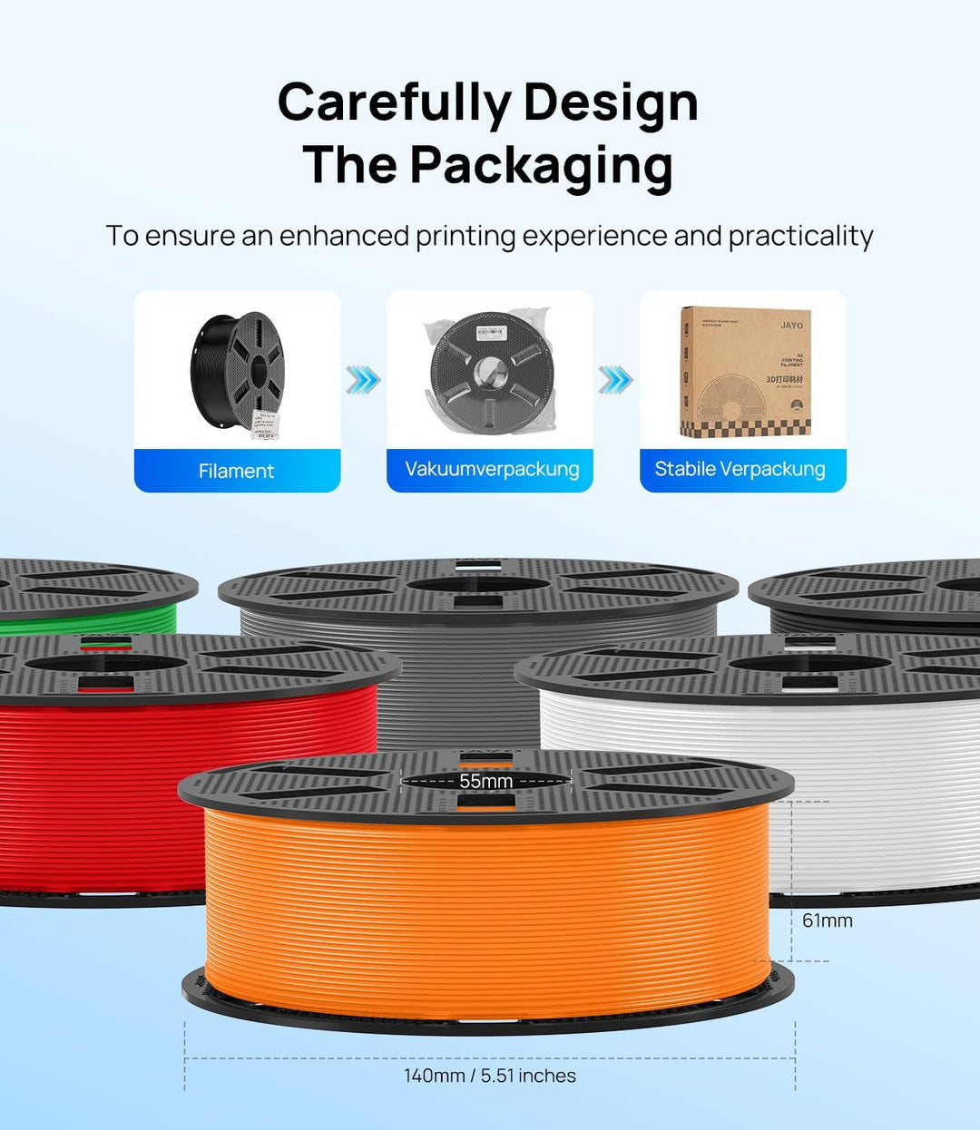 JAYO PLA Filament 1.75 mm, 3D Drucker Filament, Massgenauigkeit +/- 0.02mm, 1.1 KG Spule (2,4 lbs),