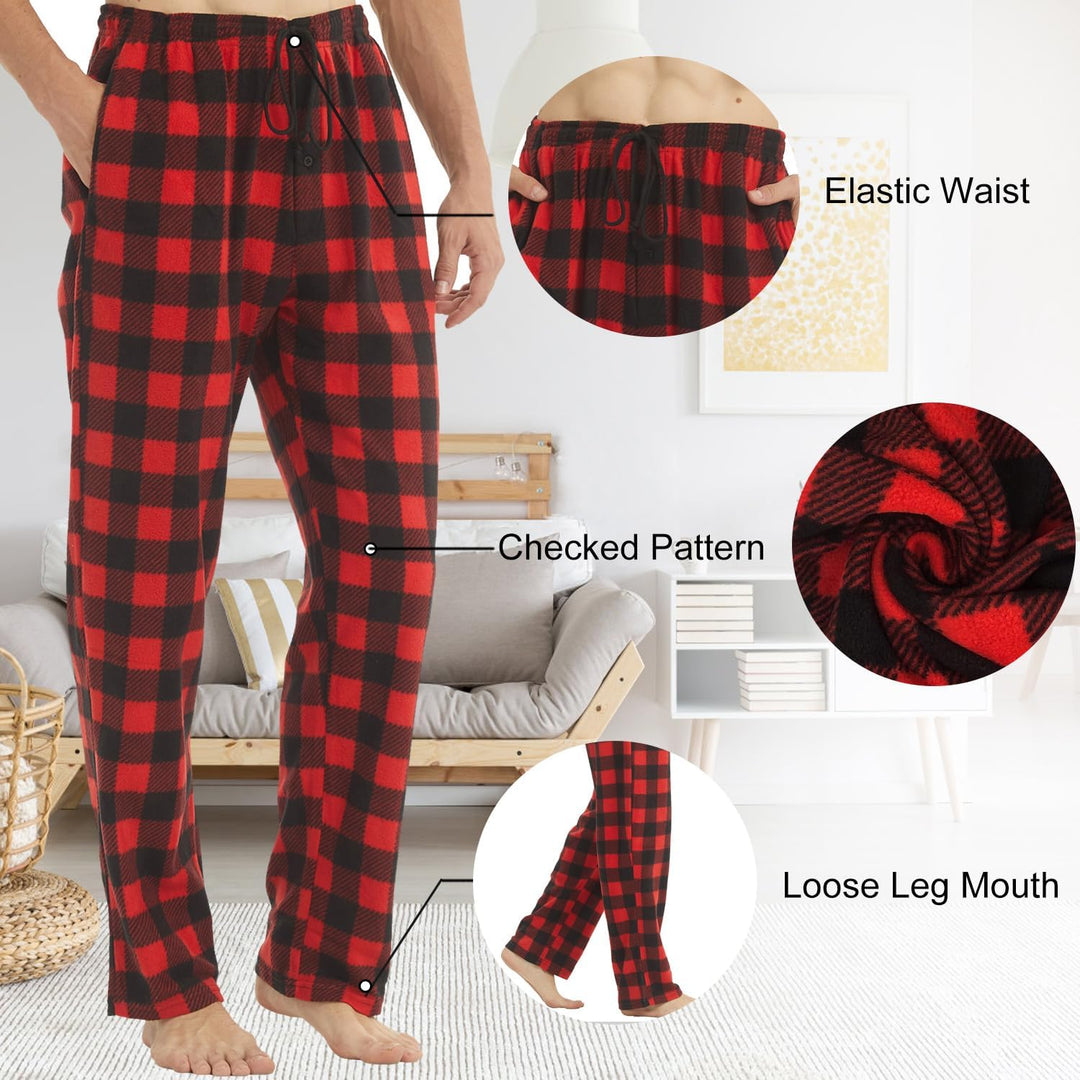 LNFINTDO 1-2er Pack Schlafanzughose Herren Lang Fleece Karierte Pyjamahose Winter Warm Nachtwäsche B