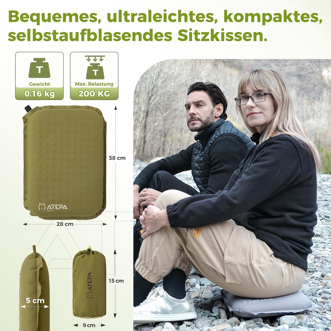 ATEPA Sitzkissen Outdoor, Faltbar Aufblasbar Stadion Flugzeug Unterwegs Camping Wander Bürostuhl Ult