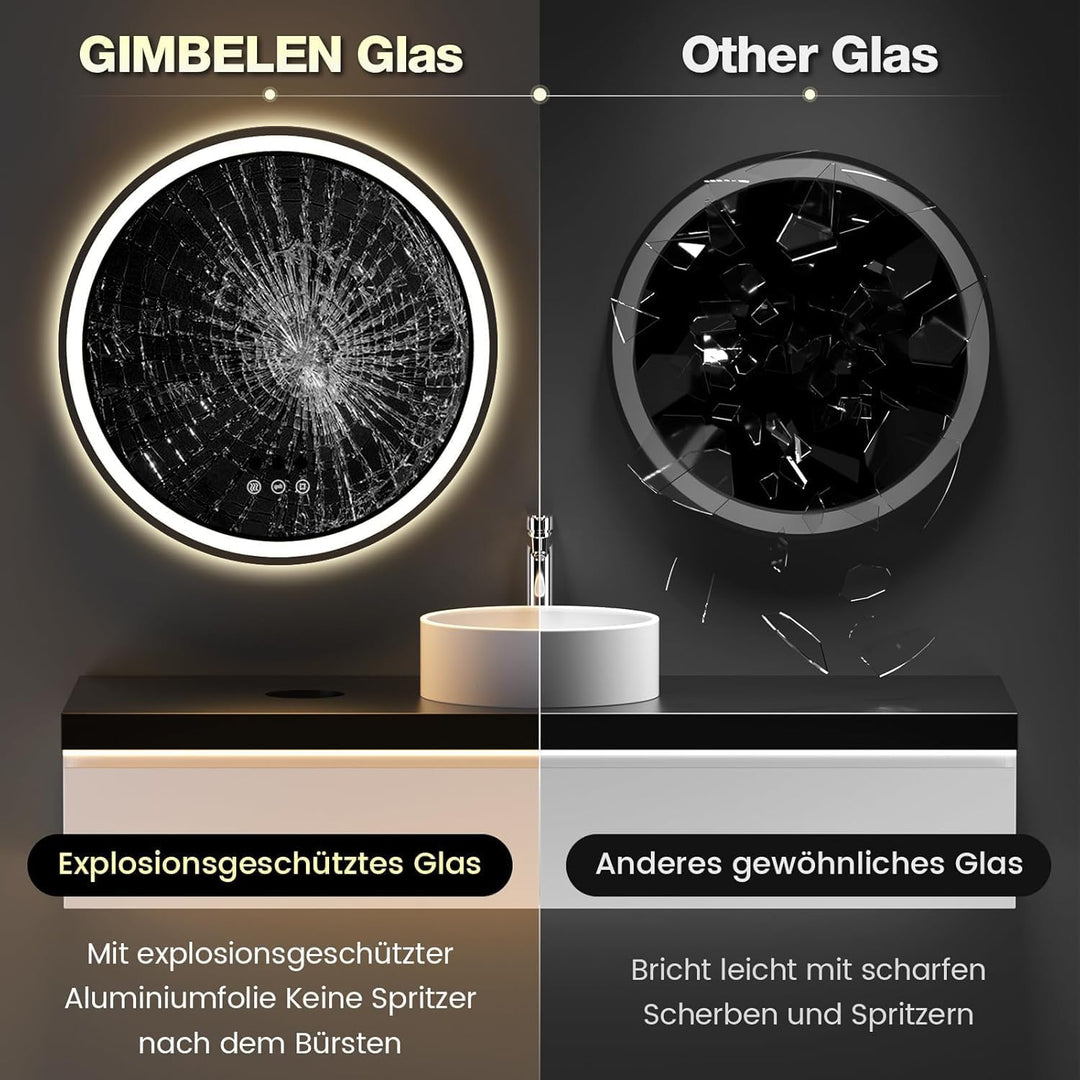 Runder Spiegel mit Beleuchtung 60cm, Badezimmerspiegel Led Badspiegel Rund mit 3 Lichtfarben Dimmbar