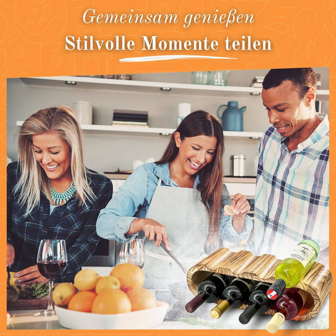 Rustikales Weinregal Holz geflämmt - Flaschenregal Holz für 8 Flaschen, 2 Etagen - Zeitloses Design,
