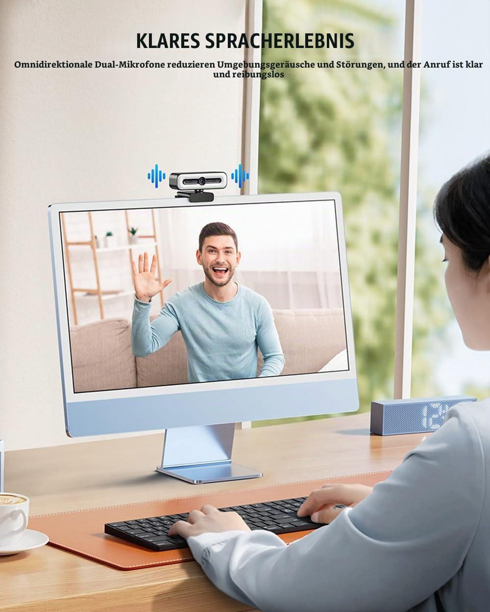 4K UHD Ring Light Webcam for PC, 1080P Web Camera with Dual AI Noise-Cancelling Mics, Auto Light Cor