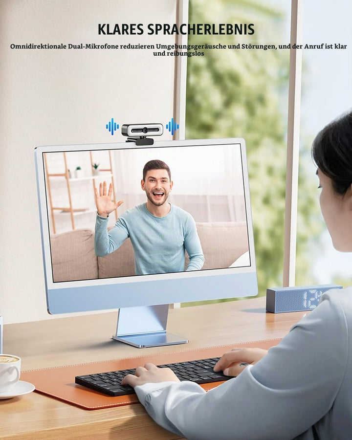 4K UHD Ring Light Webcam for PC, 1080P Web Camera with Dual AI Noise-Cancelling Mics, Auto Light Cor