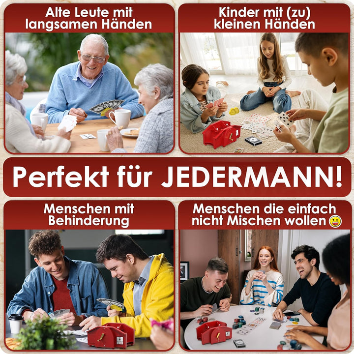 rot Kartenmischmaschine mit Goldener Kurbel für alle Standard Kartenspiele, Kartenmischer mit 2X Kar