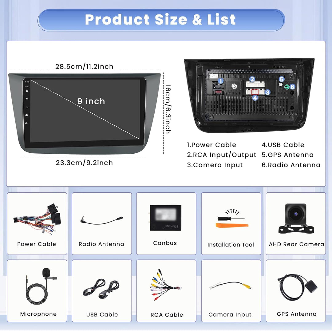 Hikity 8 core 4+64GB Android 15 Autoradio für Seat Altea 2004-2016 Radio Wireless CarPlay Android Au