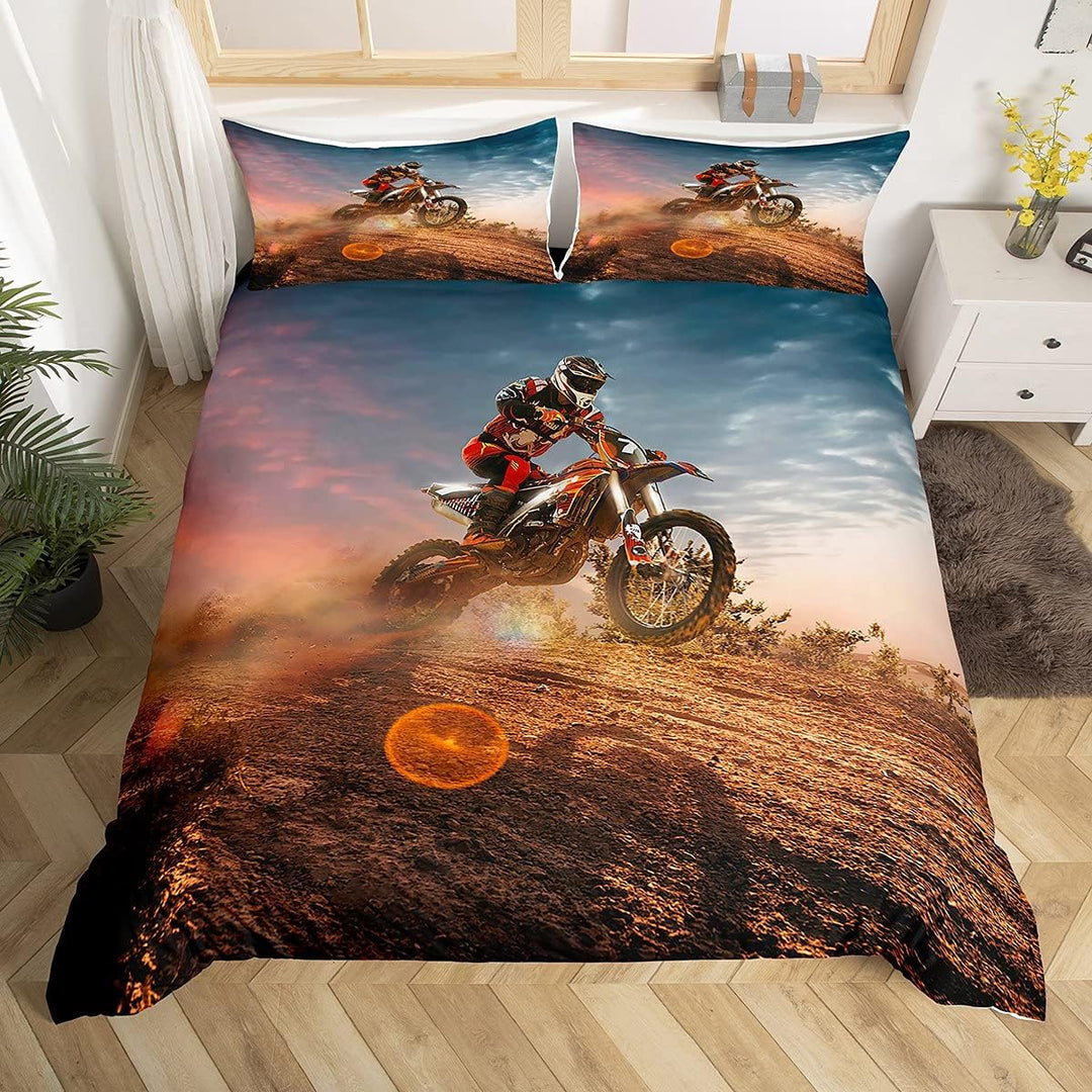 Loussiesd 3D Motorrad Druck Bettwäsche Set Offroad Extremsport Super Weich Bettbezug Set Kinder Jung