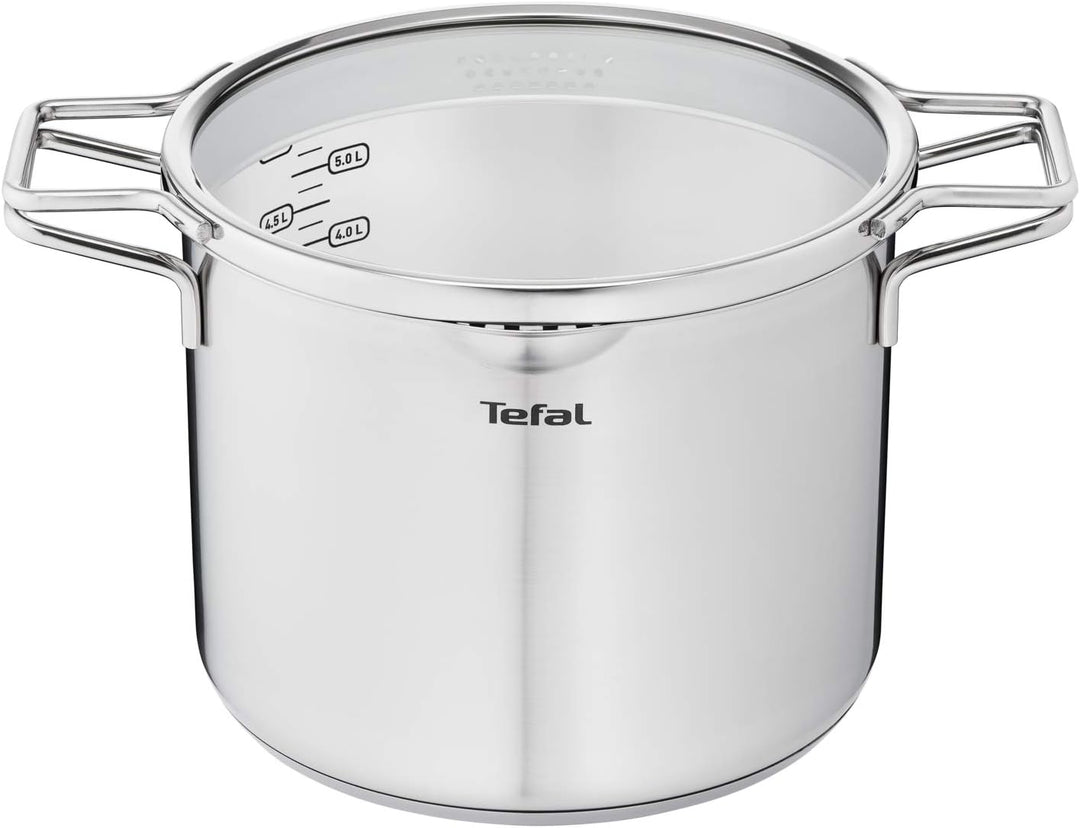 Tefal Nordica H852SA55 Stahl-Topfset mit Deckel 10-teilig, Topf: 18/20/24 cm, Kochtopf hoch 22cm, Ro