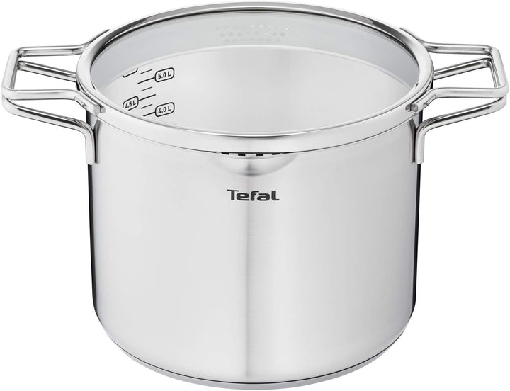 Tefal Nordica H852SA55 Stahl-Topfset mit Deckel 10-teilig, Topf: 18/20/24 cm, Kochtopf hoch 22cm, Ro
