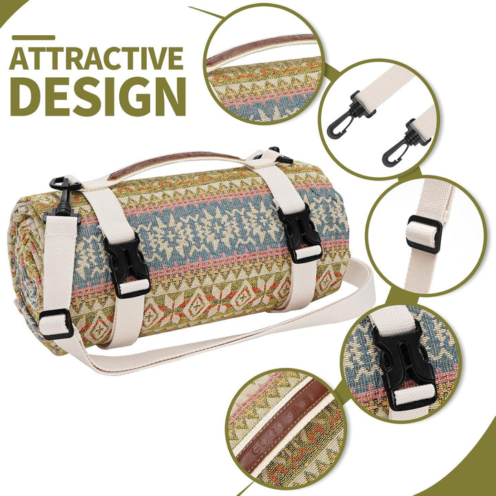 Picknickdecke, extra gross, wasserdicht, mit Schultergurt, maschinenwaschbar, Picknickmatte mit sand