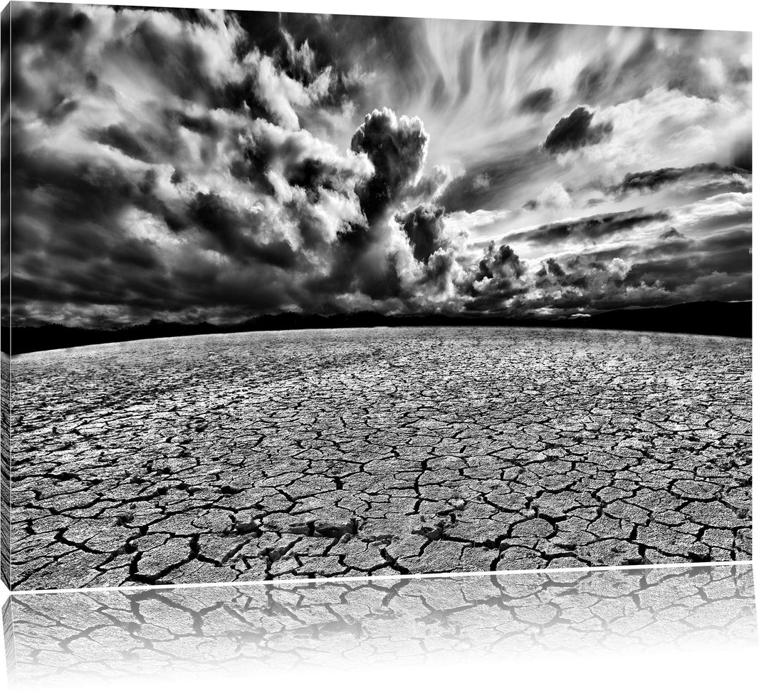 Pixxprint Ausgetrocknete Wüstenlandschaft / 100x70cm Leinwandbild bespannt auf Holzrahmen/Wandbild K