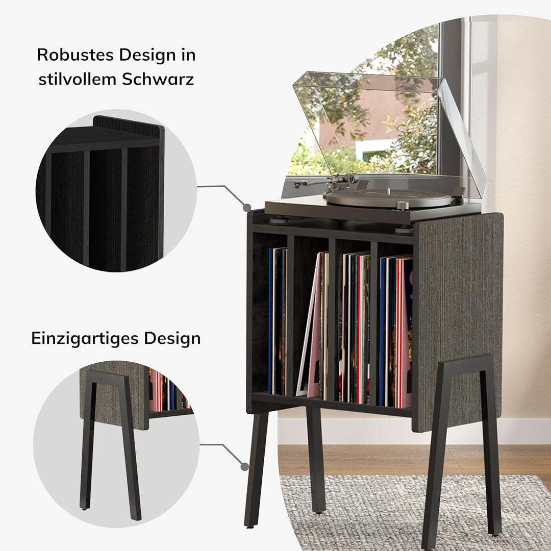 ACAZA Plattenspieler Tisch für Schallplatten Aufbewahrung – Schrank mit 4 Fächern – 40 x 30 x 66cm –