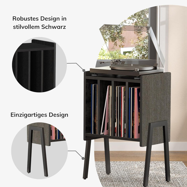 ACAZA Plattenspieler Tisch für Schallplatten Aufbewahrung – Schrank mit 4 Fächern – 40 x 30 x 66cm –