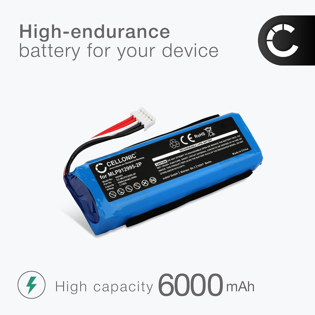 CELLONIC 1x Akku für Lautsprecher Kompatibel mit JBL Charge 2 Plus, GSP1029102 - (6000mAh, 3.7V) + W