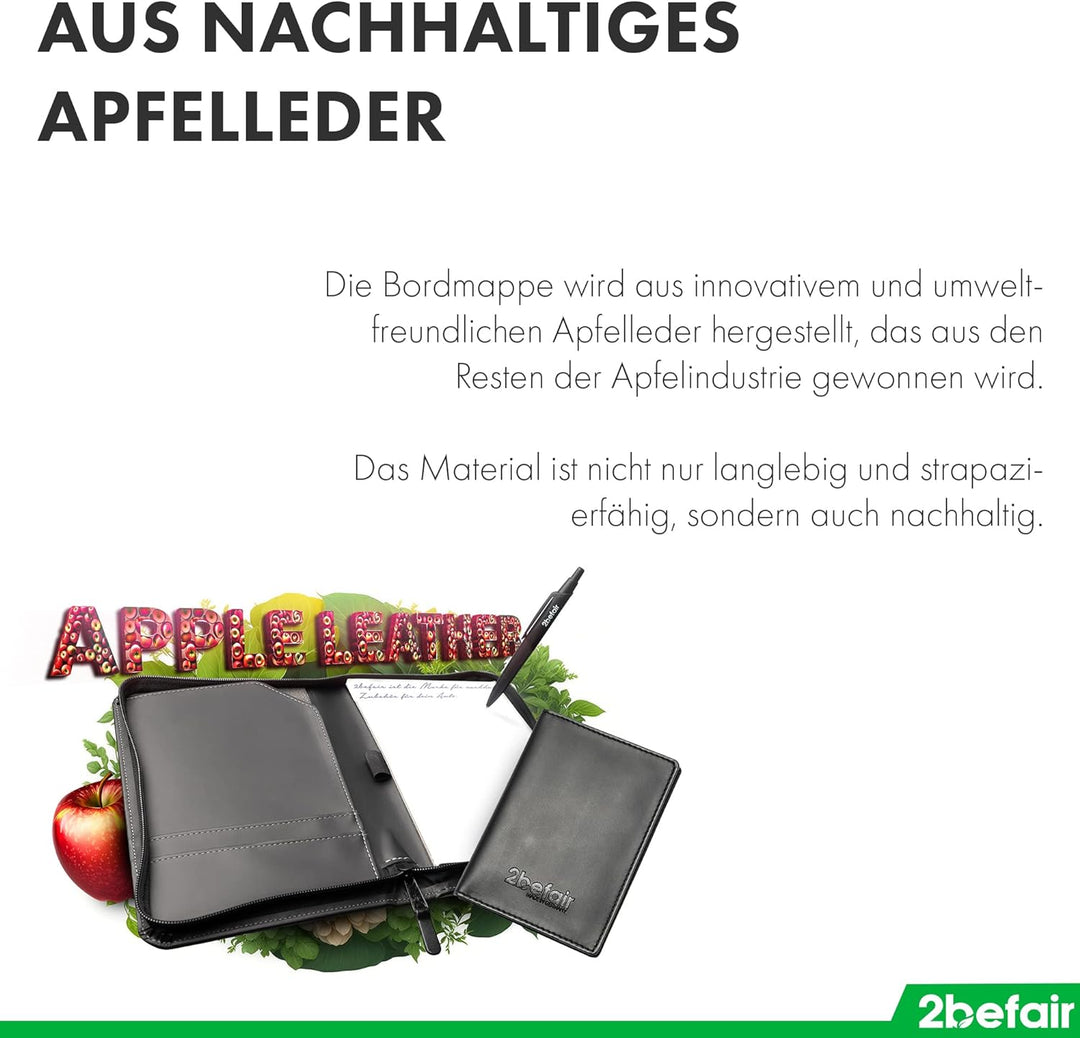 2befair Bordmappe – Made in Germany, nachhaltige Dokumentenmappe aus veganem Apfelleder, für das Roa