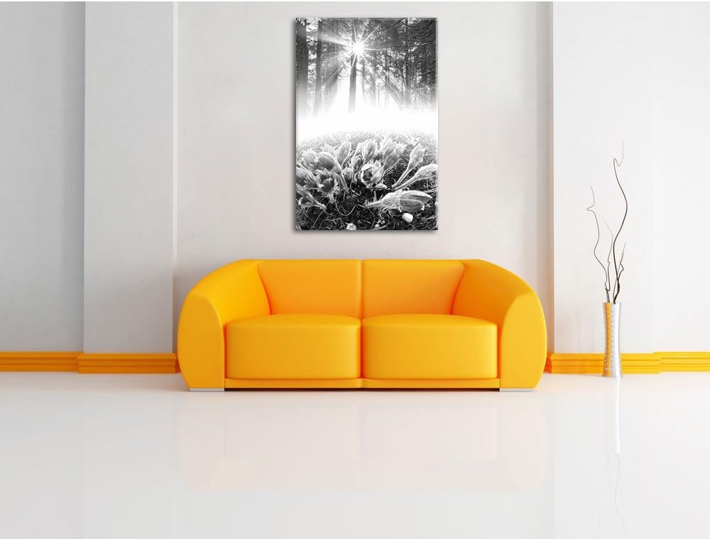 Pixxprint blühende Blumen im Wald / 100x70cm Leinwandbild bespannt auf Holzrahmen/Wandbild Kunstdruc