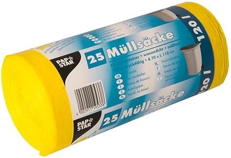 Papstar 1 Karton = 20x25 Müllsäcke, HDPE 120 l 110 cm x 70 cm gelb 19533