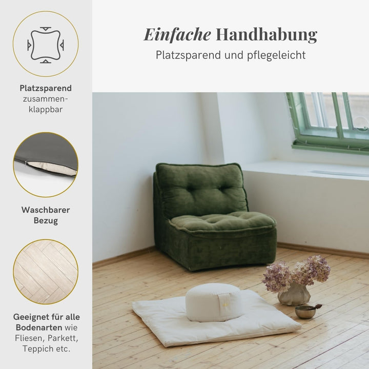 Lotuscrafts Meditationsmatte Zabuton Deluxe - Extra Dick - Meditationskissen Unterlage für entspannt
