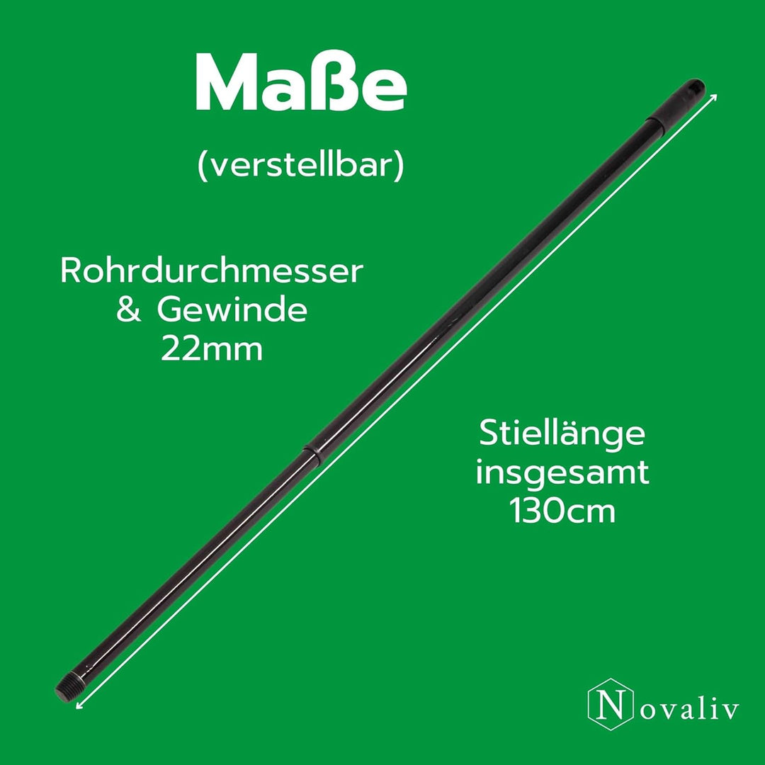 Novaliv 4 Stück Teleskop Besenstiel mit Gewinde 80-130 cm Schwarz Metallstiel für Besen deutsches Ge