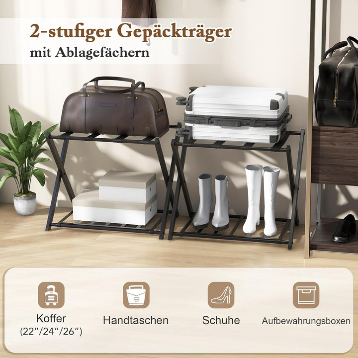 COSTWAY Kofferständer klappbar, Gepäckablage mit 2-Stöckiger Design, Kofferbock Gepäckständer Metall