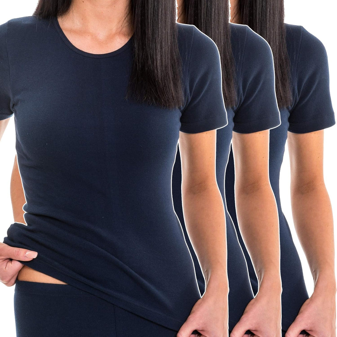 HERMKO 1800 3er Pack Damen Kurzarm Unterhemd aus 100% Bio-Baumwolle S Marine, S Marine