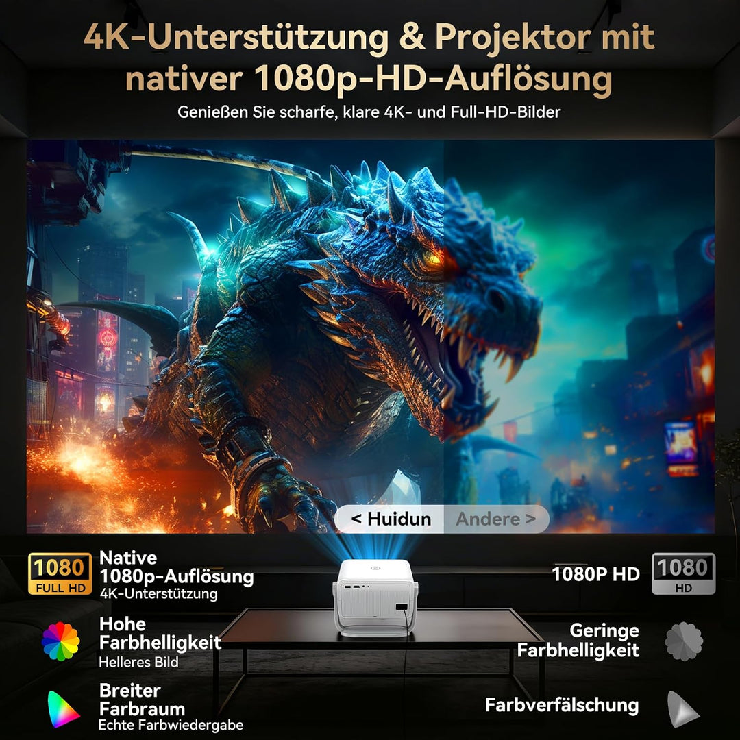 Beamer 4k 【Kompatibel mit Netflix/360° Drehbar】,Smart Beamer mit Autofokus/6D Trapezkorrektur,1080P