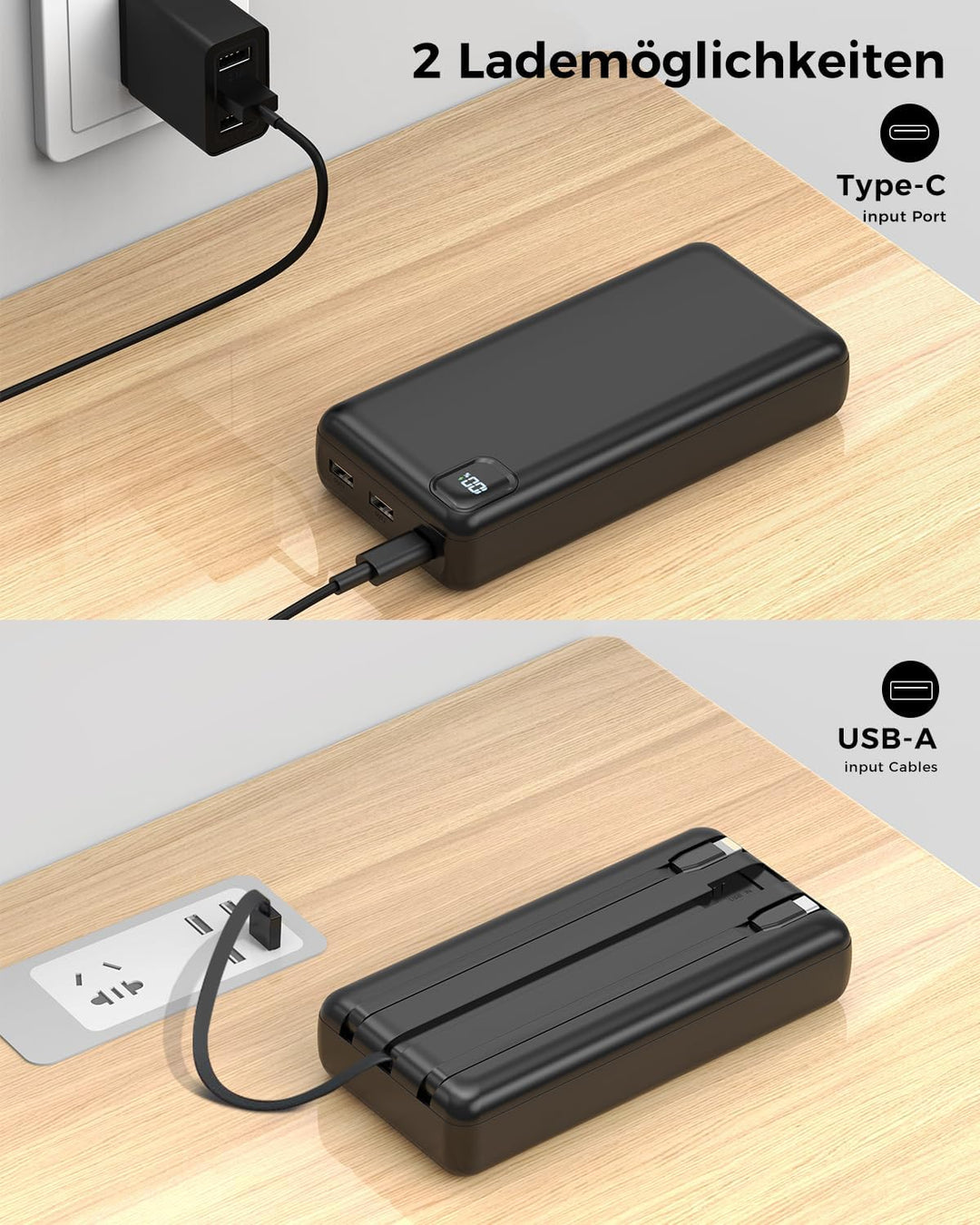 Powerbank 50000mAh grosse kapazität - USB C Schnellladegerät, Power Bank 5 Ausgänge und 2 Eingänge L