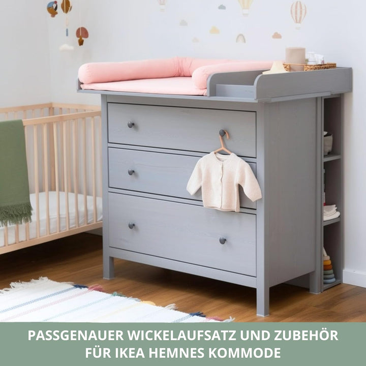 Wickelaufsatz Set für graue IKEA HEMNES 108 cm – mit Wickelaufsatz aus hochwertigem MDF sowie Wickel