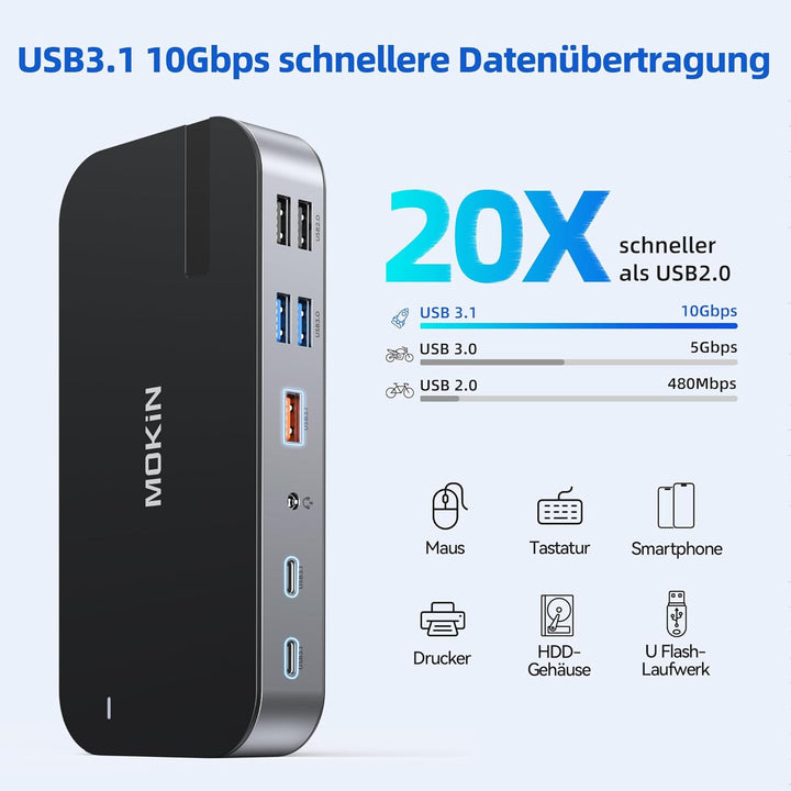 USB C Docking Station 3 HDMI, 16 in 1 Docking station zwei Monitor, Laptop Docking station drei Disp