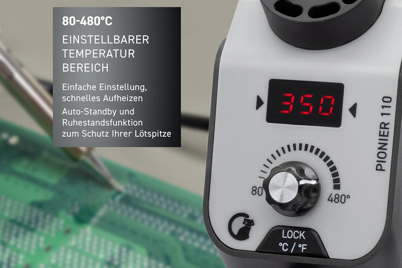 GALLUNOPTIMAL Lötstation Pionier 110 – 68 Watt – temperaturgeregelt - mit Temperatur-Display und Tem