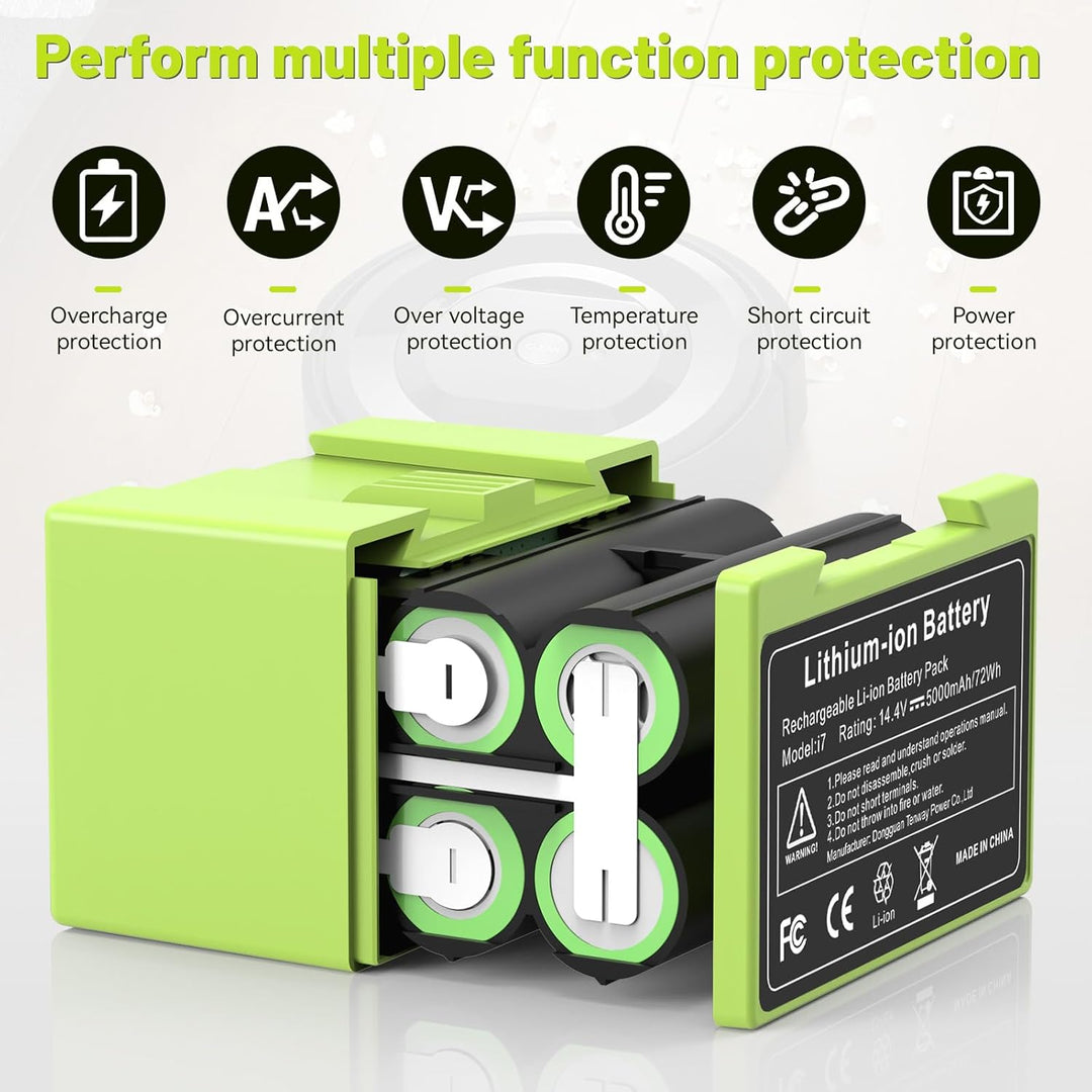 5000mAh Li-ion Akku für i7, ASUNCELL 14.4V Ersatzakku für iRobot Roomba e und i Serie i7 / i7+ i4/i4