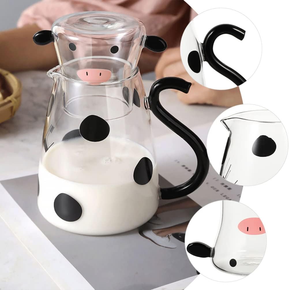 TOPBATHY Kaltwasserkrug mit Tasse für Zuhause, Glas, Saft, Getränke, Krug mit Cartoon-Kuh