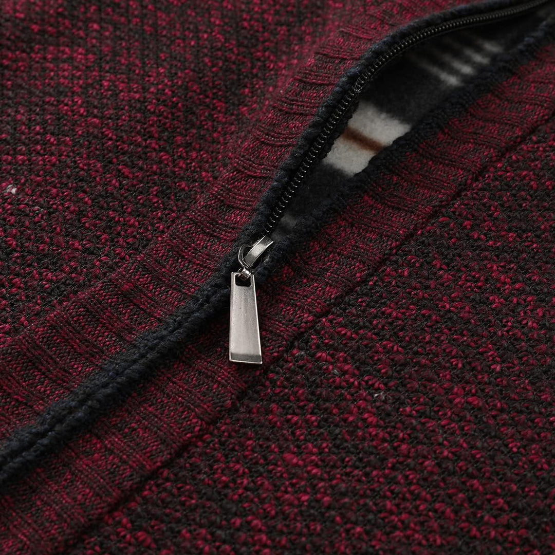 Sliktaa Herren Strickjacke Reissverschluss Cardigan Stehkragen Grobstrick Fleecejacke Warm Sweater J