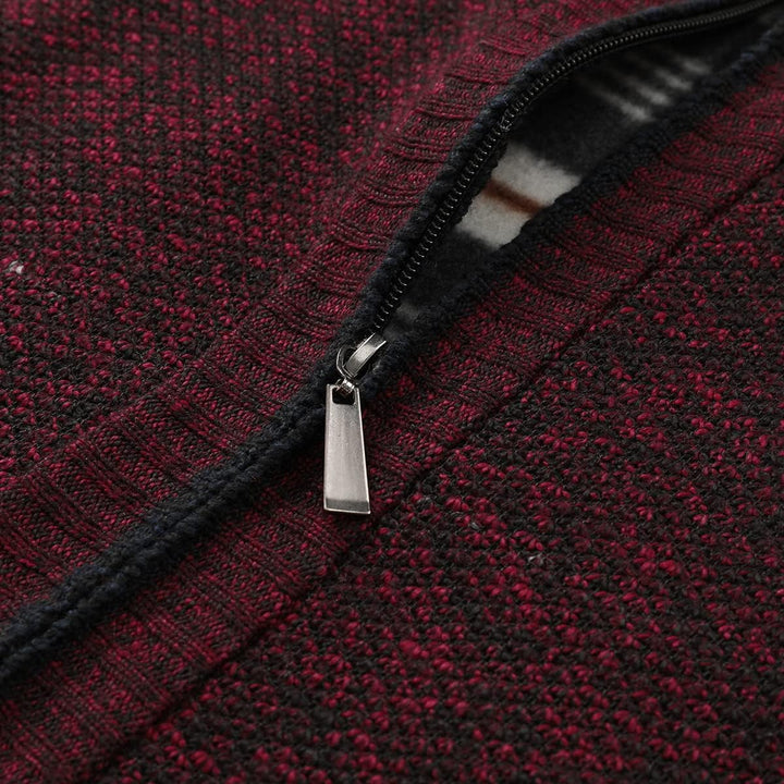 Sliktaa Herren Strickjacke Reissverschluss Cardigan Stehkragen Grobstrick Fleecejacke Warm Sweater J