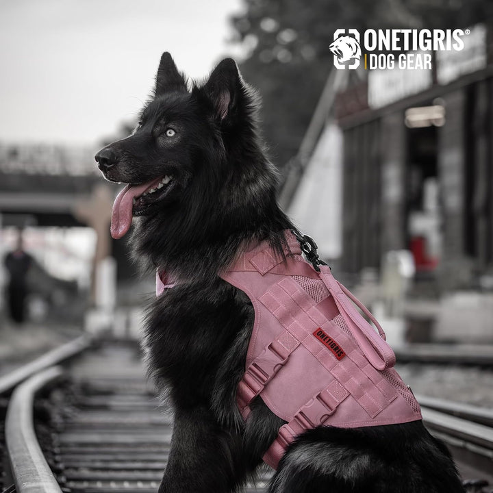 OneTigris Anti Zug Hundegeschirr Grosse Hunde, AIRE MESH Taktisches Geschirr mit 2 Griff & 3 D-Ringe