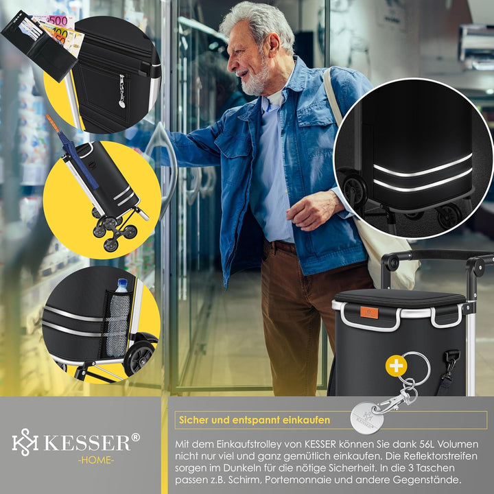 KESSER® Einkaufstrolley Treppensteiger mit Kühlfach klappbar mit 56L Kapazität und belastbar bis 50k