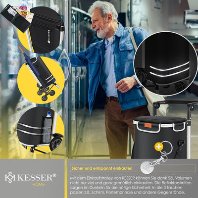 KESSER® Einkaufstrolley Treppensteiger mit Kühlfach klappbar mit 56L Kapazität und belastbar bis 50k